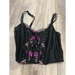 Victorias Secret Medium DD Very Sexy Unlined Black Floral Embroidery Corset Top